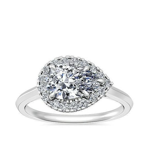 0.65 T.C.W Pear Shape Natural Diamond Beautiful Halo Wedding Ring for her Solid 14K White Gold Size 7