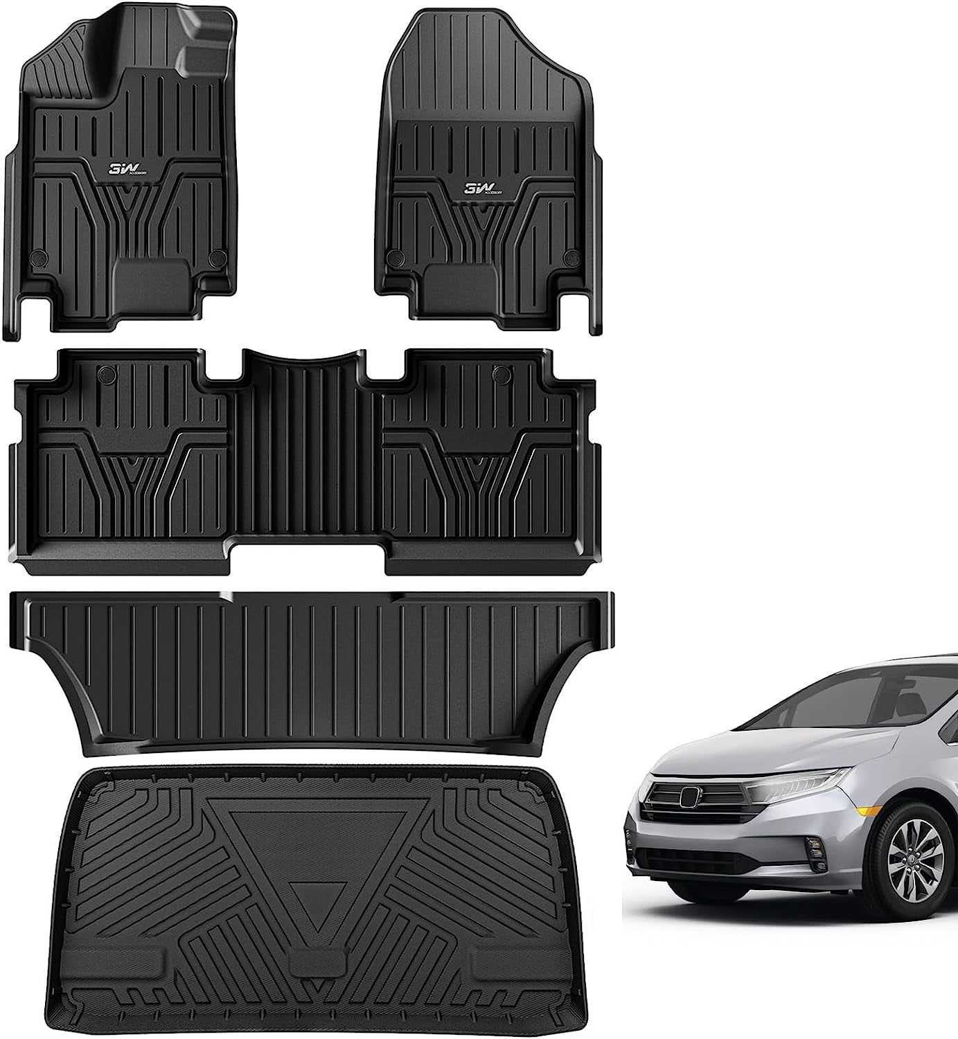 3W Floor Mats 3 Rows + Cargo Liner TPE for Honda Odyssey 20182023 Full Sets All Weather Custom