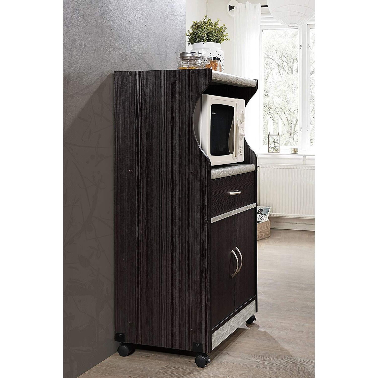 Microwave Cart Kitchen Storage - Rolling Utility Cart with Drawer & Shelves - Modern Kitchen Island Cabinet