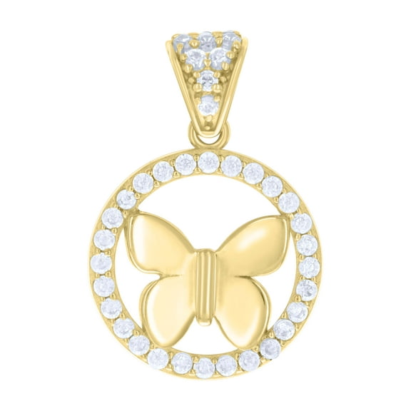 10kt Real Yellow Gold Womens Cubic-Zirconia Butterfly Fashion Charm Pendant