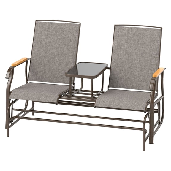 YYDSBNHH Outdoor 2-Person Glider , Outside Glider Chair Loveseat with Table, Steel Frame, Light Mixed Brown