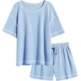 thumbnail image 3 of Ekouaer Women Pajama Sets Waffle Knit Lounge Set 2 Piece Sets Outfit Loungewear Matching Set With Pockets, 3 of 5