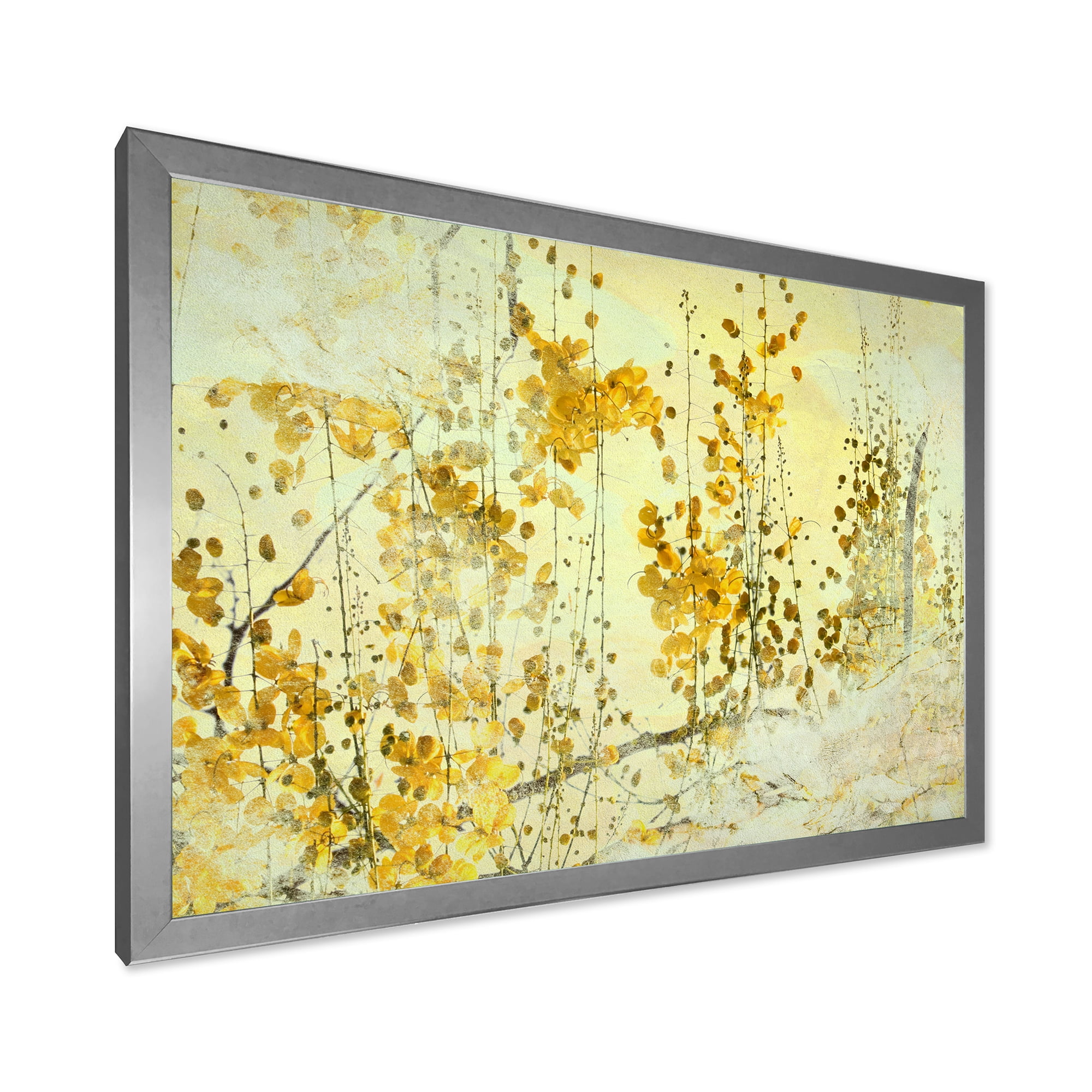 Designart 'Abstract Yellow Flower Grunge Art' Modern Framed Art Print