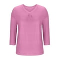 thumbnail image 6 of Yghzkop Women's Solid Color V Neck 3/4 Sleeve Basic Tee Casual Layering T-Shirt Three Quarter Length Round Hem Comfort Stretch Fashion Top Spring Fall, 6 of 7