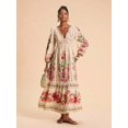 thumbnail image 3 of Multicolor 2 Floral Lace Patchwork V-Neck Long Sleeve Boho Maxi Dress, 3 of 13