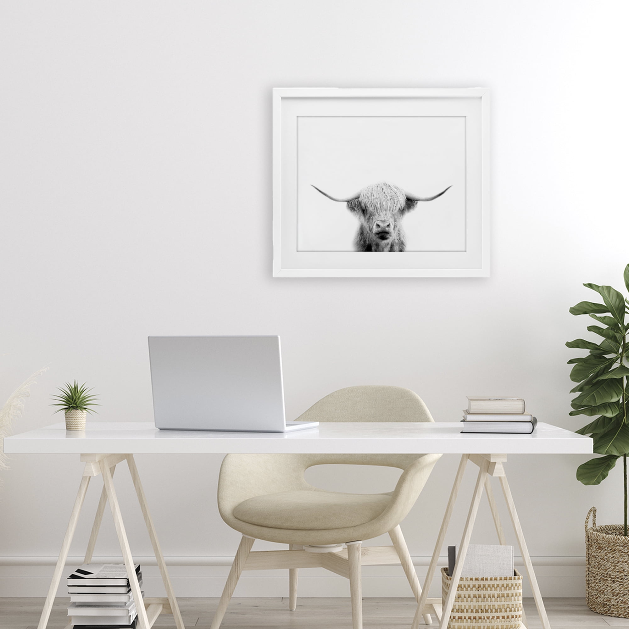 Stupell Industries Scottish Cow Portrait White Framed Print Under Glass, design by Leah Straatsma