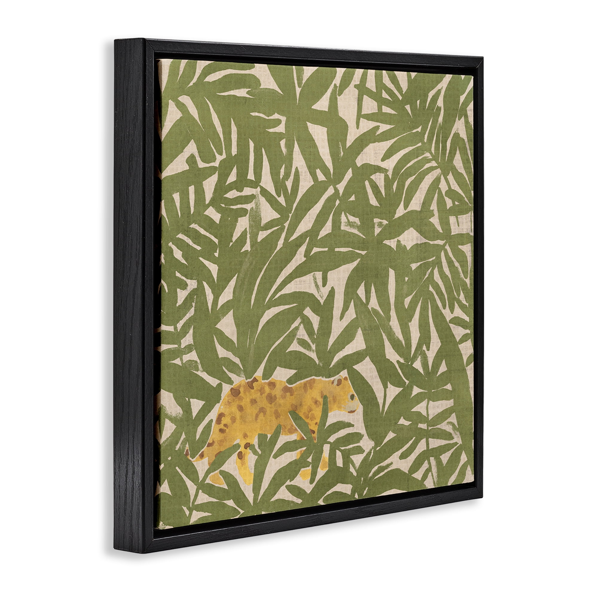 Stupell Industries Prowling Cheetah in Plants Botanical & Floral Painting Black Floater Framed Canvas Art Print Wall Art, 25 x 25