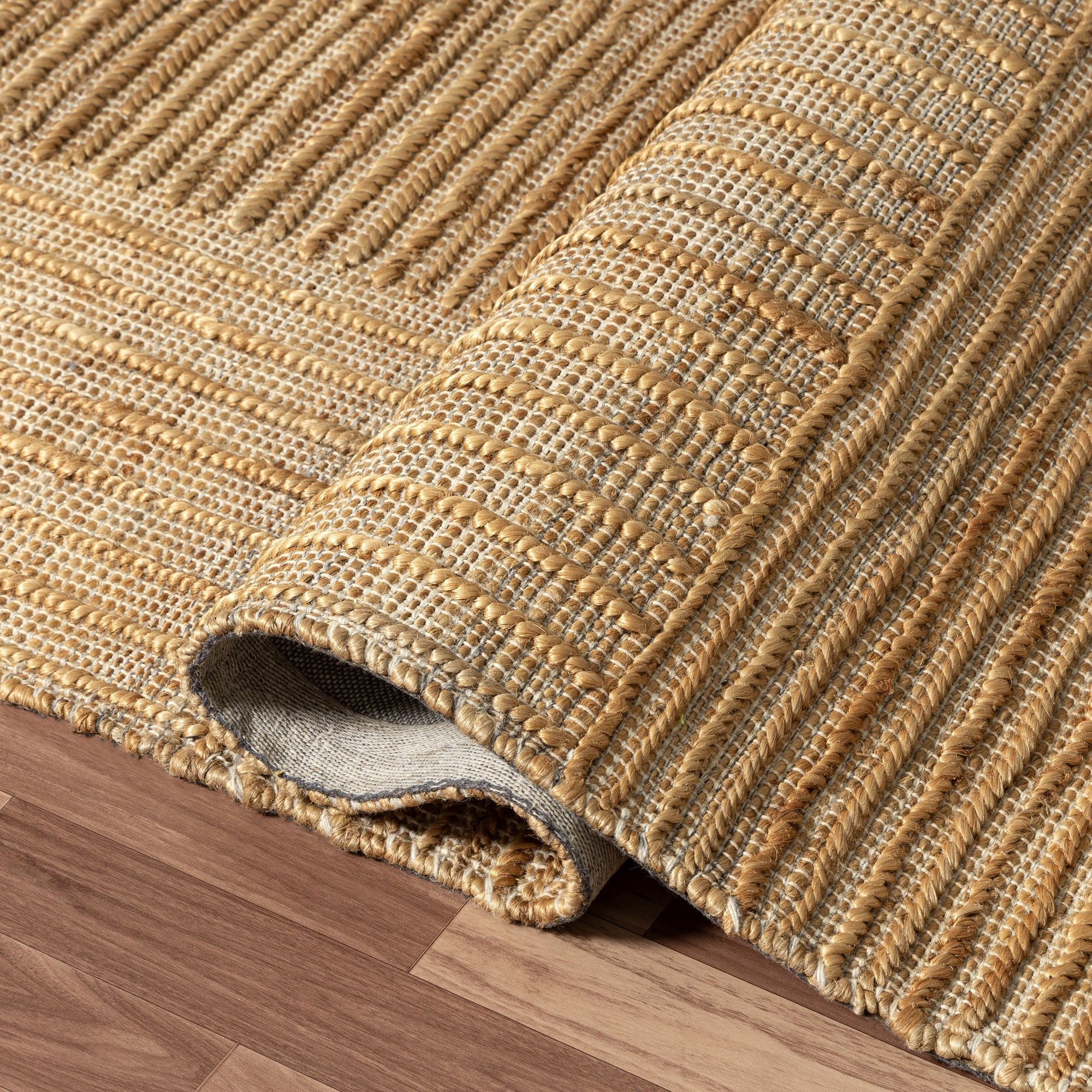 Ox Bay Nel Striped Modern Hand-Woven Jute Indoor Area Rug, Natural, 7'9" x 9'9"