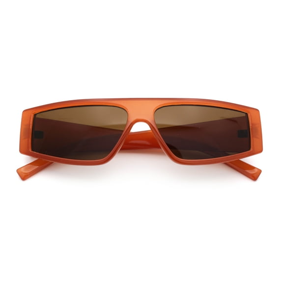 Retro Angular Triangle Narrow Flat Top Plastic Minimal Fashion Sunglasses Red Brown - Brown