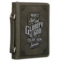 Christian Art Gifts Classic Debossed Vegan Leather Bible Cover for Men & Women: Glorify God Inspirational Easy Carry Book Case, Pockets, Stationery Storage. Pen Loops, Charcoal Gray & Silver, Large