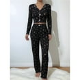 thumbnail image 6 of Womens Cute Long Sleeve Pajama Set Ribbed Top and Pants Sleepwear 2 Piece Pjs Black L, 6 of 8