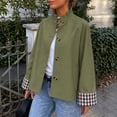 thumbnail image 5 of Womens Ruffle Stand Collar Short Trench Coat Single Breasted Cropped Jackets With Plaid Cuffs, XL, 5 of 6