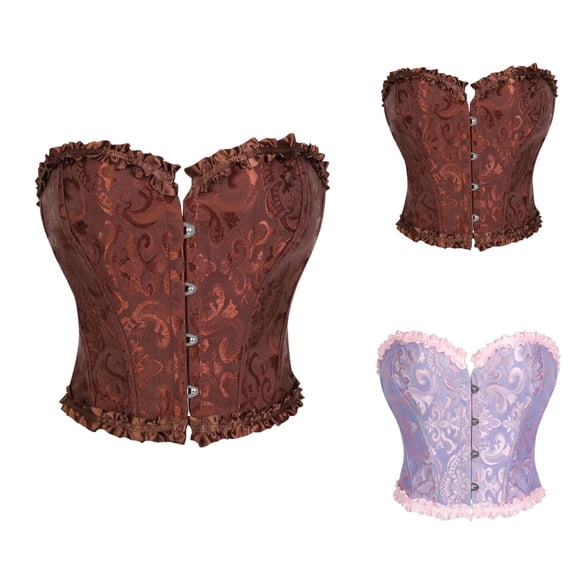 Overbust Corset Tops for Women Vintage Renaissance Floral Jacquard Lace Up Boned Bustier Crop Top Waist Cincher