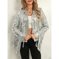 thumbnail image 3 of Suagox Women's Sequin Party Jackets Sparkly Long Sleeve Open Front Tassel Jackets Blazers Clubwear, 3 of 9