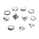 thumbnail image 1 of Juego de 11 anillos huecos con forma geométrica de estrella antigua vintage en plata para mujer Juego de anillos apilables retro en plata Anillos de plata de moda para chicas adolescentes, 1 of 7