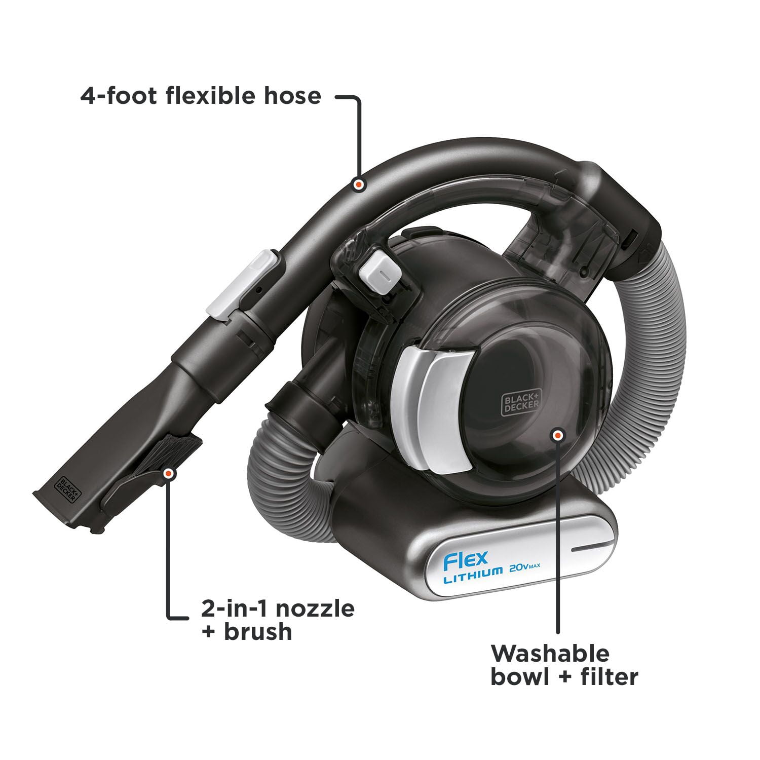 BLACK+DECKER DUSTBUSTER 20V MAX* Flex Cordless Stick Vacuum with Floor Head and Pet Hair Brush, (BDH2020FLFH)