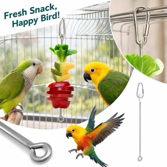 Stainless‑Steel Bird Food Skewer, Cage Hanging Fruit and Vegetable Holder, Parrot Foraging Feeder Toy for Budgie Parakeet Macaw