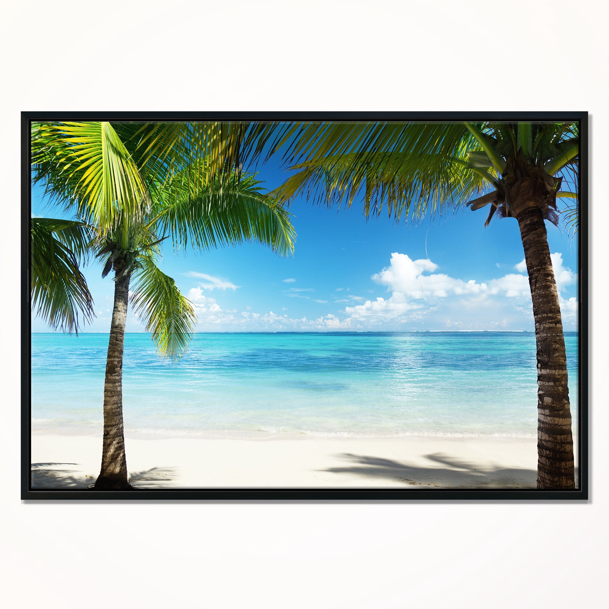 Designart ' Palm Trees and Sea ' Landscape Photography Framed Canvas Print