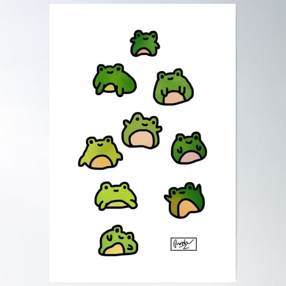 Frogs Doodle Poster Wall Art, Modern Wall Decor For Living Room Bedroom, 8x12 UNFRAMED