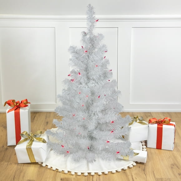 Northlight 3' Pre-Lit Slim White Pine Artificial Christmas Tree - Pink Lights