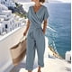 thumbnail image 1 of Ounisa Women's Summer One Piece Jumpsuits Belted Short Sleeve Wrap V Neck Fashion Dressy Casual Wide Leg Pants Romper, 1 of 9