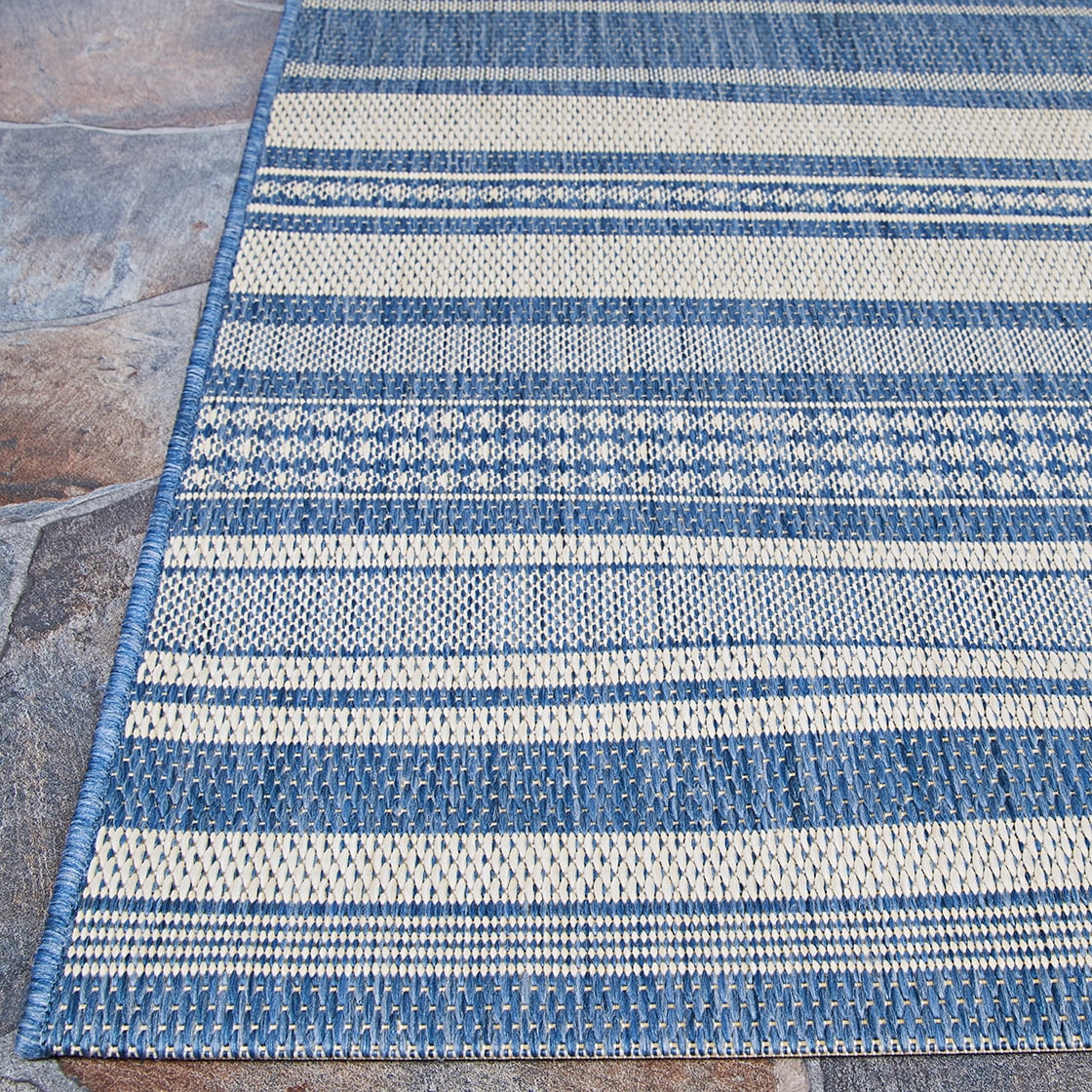 Couristan Recife Gazebo Stripe Indoor / Outdoor Area Rug, Champagne- Blue, 5'3" x 7'6"