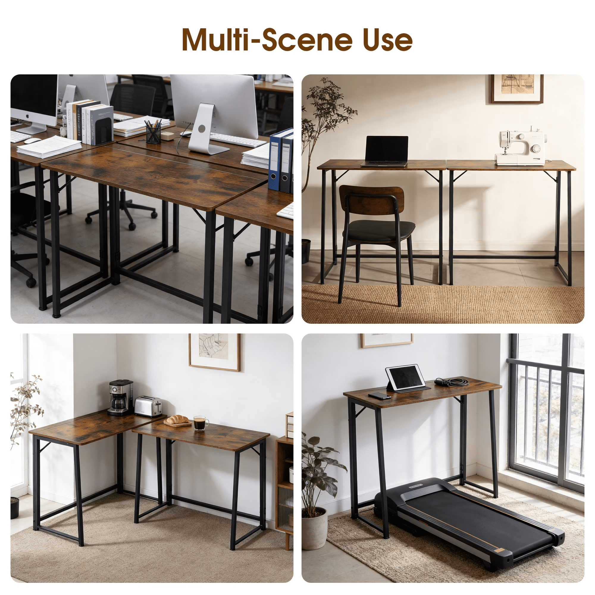Homy Casa Folding Desk for Home Office, 31.5 Inch Compact Foldable Computer Writing Table, Portable Craft Sewing Table for Small Spaces, Vintage