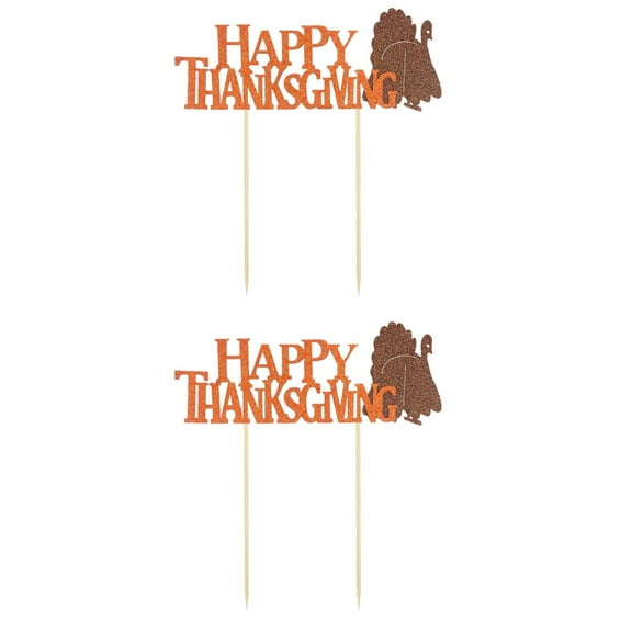 2pcs Thanksgiving Cake Topper Happy Thanksgiving Turkey Cupake Topper Party Cake Food Picks Dessert Decoration