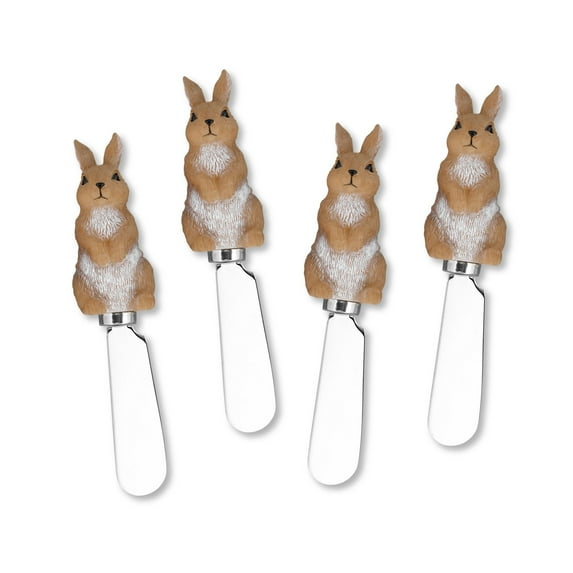 Mr. Spreader 4-Piece Wild Rabbit Hand Painted Resin Handle with Stainless Steel Blade Cheese Spreader, for Animal Lover, Cheese Lover, Everyday Use, Party, Easter and Birthday
