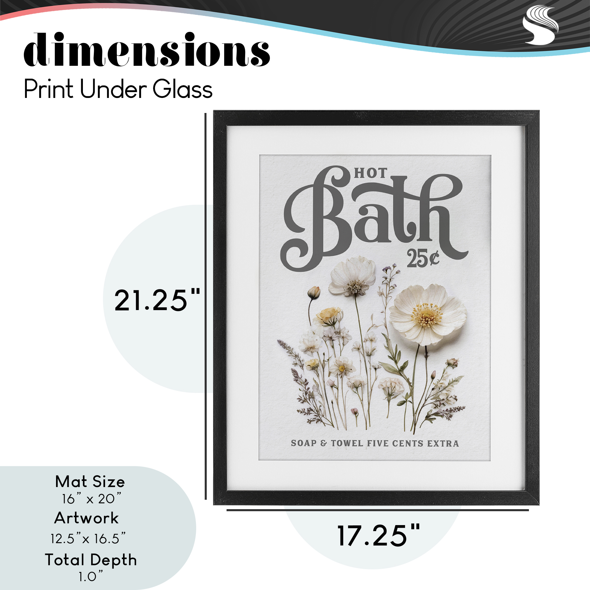 Pressed Flowers Hot Bath Black Framed Print Under Glass, design by Lettered and Lined