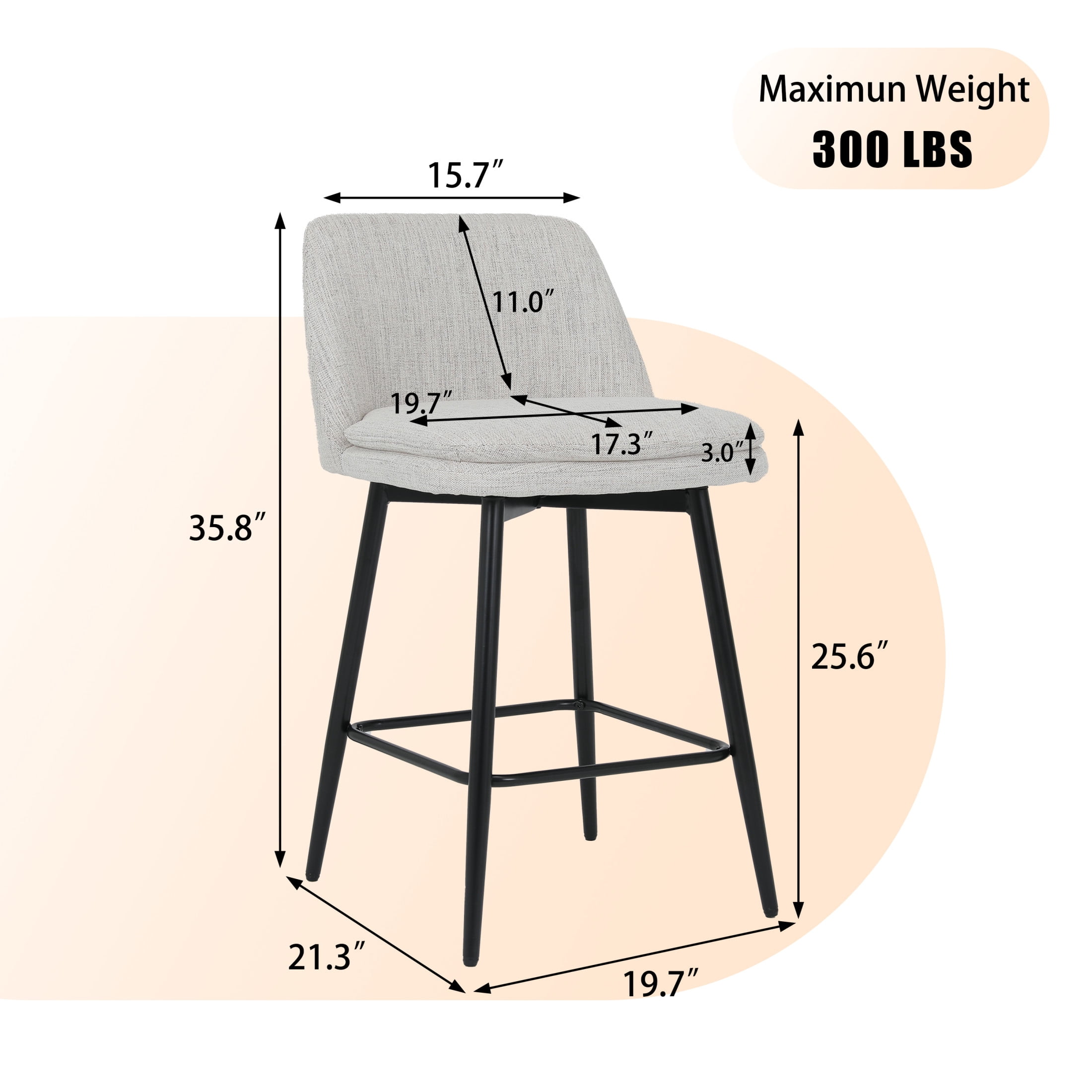 Noble House Bertis 360° Swivel Bar Stools, Upholstered Linen Kitchen Island Chairs with Metal Legs, Off White, Set of 2