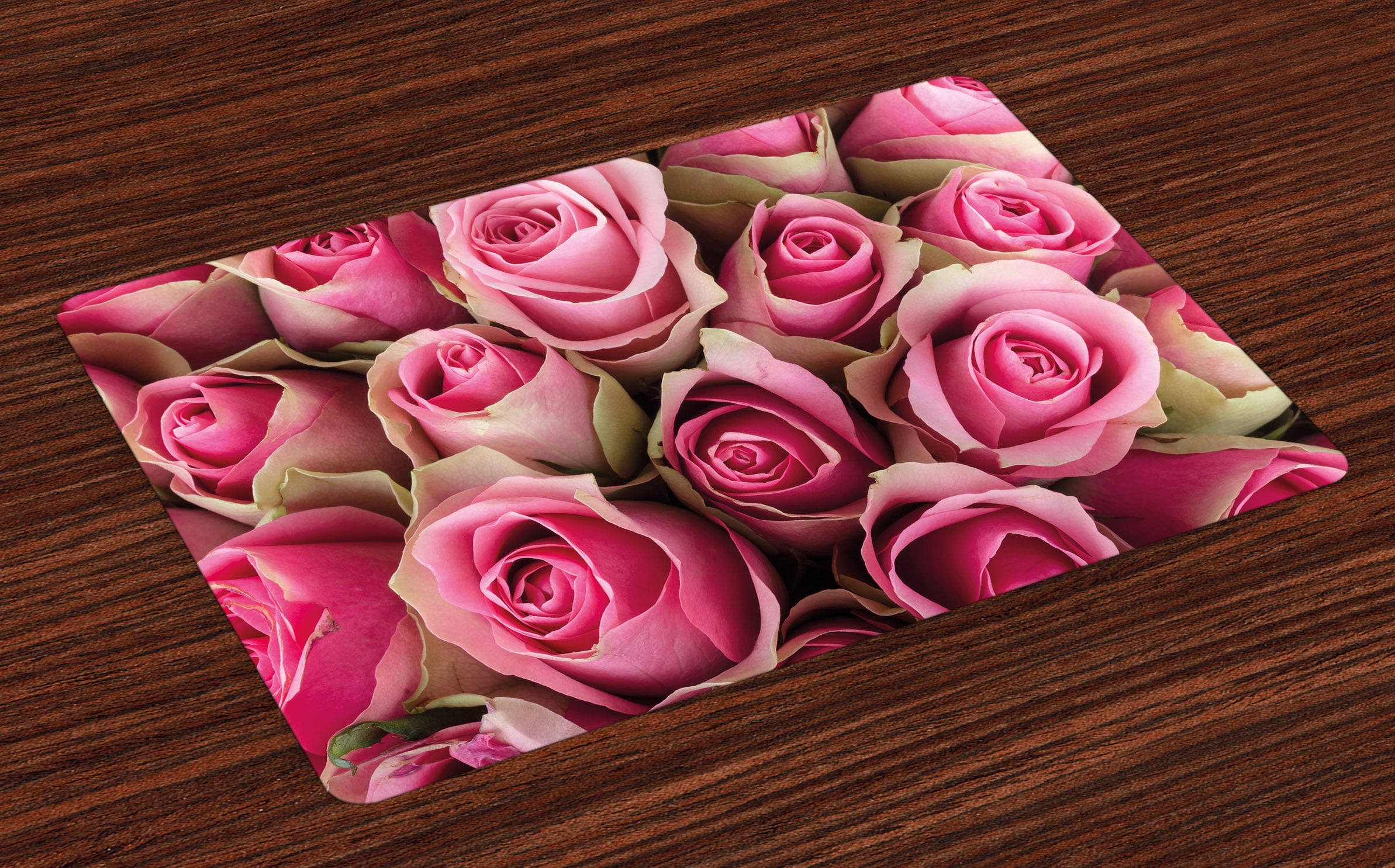 Rose Placemats Set of 4 Blooming Fresh Pink Roses Festive Bridal