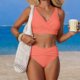 thumbnail image 5 of Tankini Moda Mujer Sin Mangas Sólido Bikini Traje de Baño Push-Up Acolchado Traje de Baño Blusa Pantalones Cuello en V Nudo Delantero Conjuntos de Dos Piezas Traje de Baño de Dos Piezas para Mujer Tra, 5 of 6