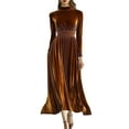 thumbnail image 2 of YueHuiYing Women's Solid Color Elegant Round Neck Full-Skirted Long Dress with Belt Long Sleeve Round Neck Dress, 2 of 6