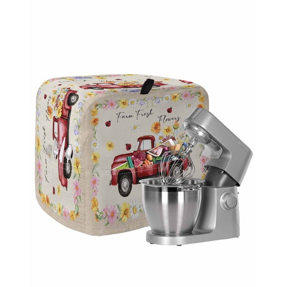 Farmhouse Flowers Stand Mixer Dust Cover with Storage Pocket & Handles, Botanical Floral Ladybirds Truck Fits All Tilt Head & Bowl Lift Kitchen Appliance Cover Organizer Bag Accessories, 6-8 Quart