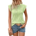 thumbnail image 2 of SMZ Women's Summer Tops Casual Crewneck Cap Sleeve Shirts Lightweight Crochet Knit Texture Tank Top Blouses, 2 of 5