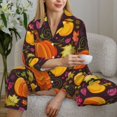 thumbnail image 6 of Vsdgher Autumn Harvest Pumpkin Joy Pajamas Set Long Sleeve Sleepwear Womens Button Down Nightwear Pj Sets-Medium, 6 of 7