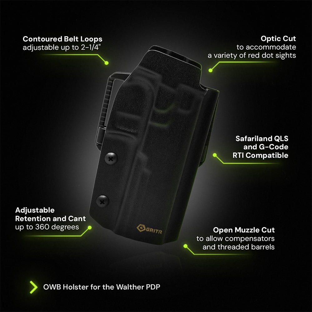 GRITR OWB Kydex Right Hand Pistol Holster Fits Walther PDP Series