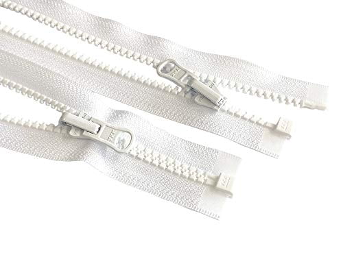 2pcs 145 Inches - 250 Inches Vislon YKK #5 Molded Plastic Zippers Separating Tent in-Outside Reversible Slide Color White Made in USA (148 Inches)