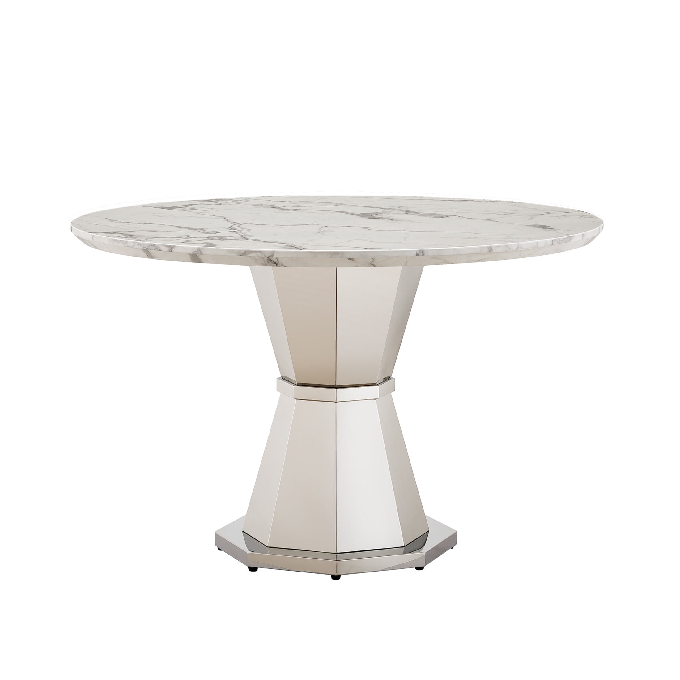 Noble House Modern 47" Round Faux Marble Dining Table with Stainless Steel Base, for Kitchen, Gloss White & Gold