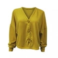 thumbnail image 2 of UTTOASFAY Women Solid Color Casual Long Sleeve Knitted Cardigan Sweater Coat Yellow 10(XL), 2 of 6