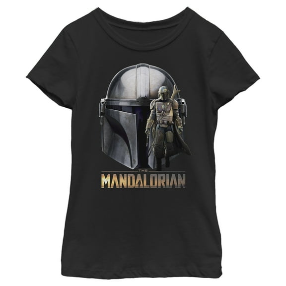 Girl's Star Wars: The Mandalorian Helmet Pose  Graphic Tee Black Small