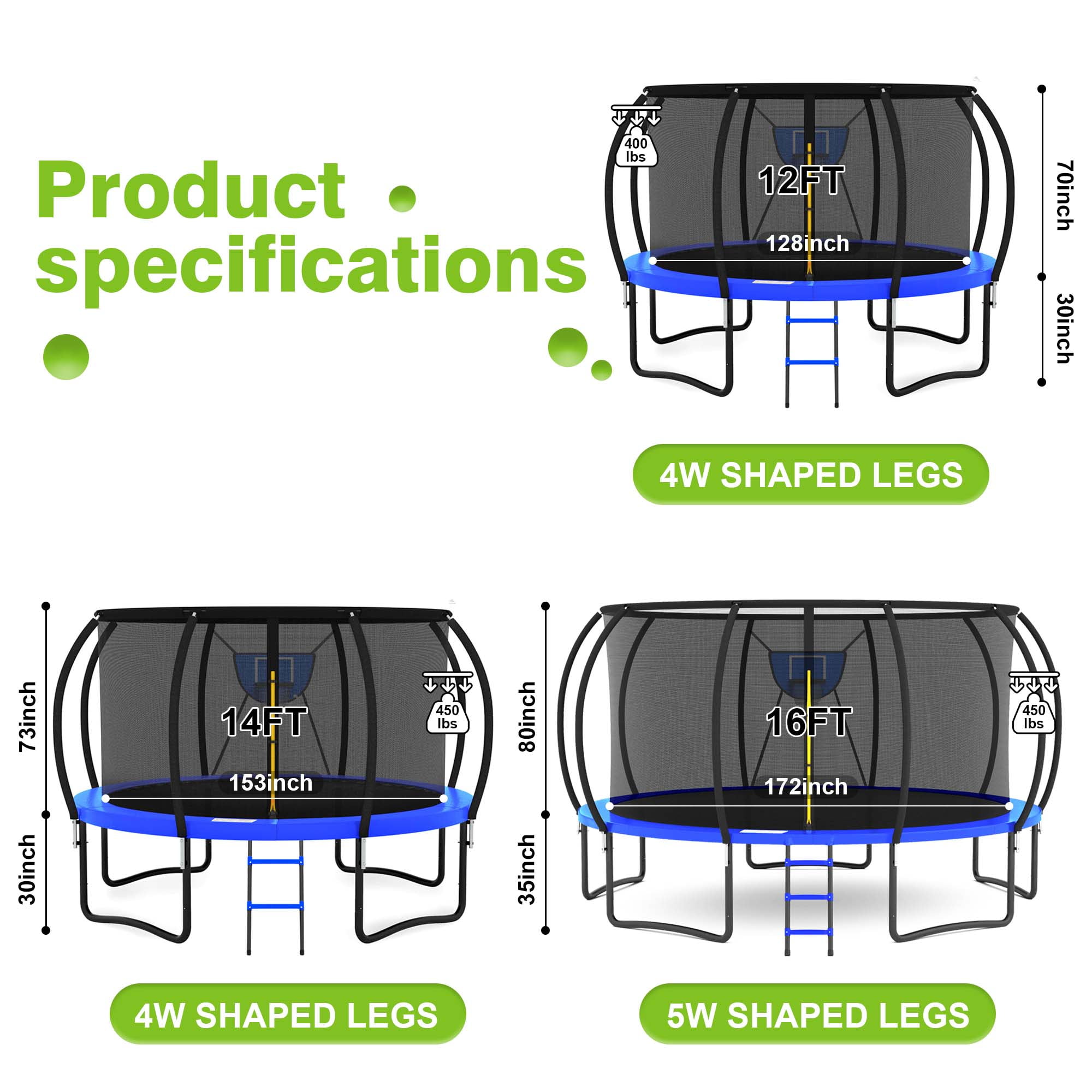 GVDV 14' Outdoor Trampoline, Backyard Recreational Pumpkin
