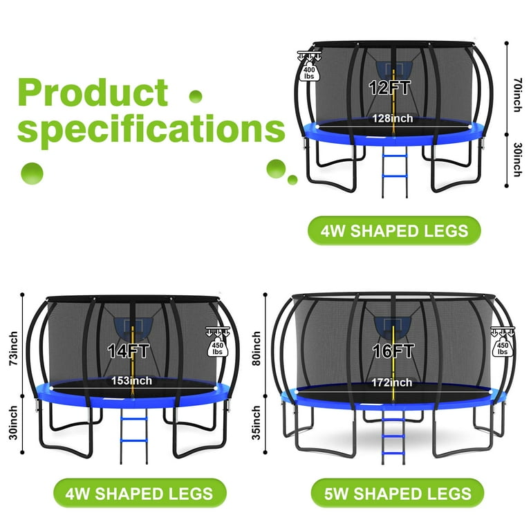 GVDV 14' Outdoor Recreational Trampoline, Backyard Pumpkin
