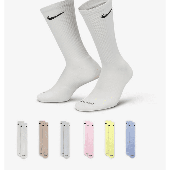 Nike Everyday Plus DRI FIT Cotton Cushioned Crew Socks Multi Color (6 Pairs) SX6897 906 Sz Large (8-12 Men / 10-13 Wmn's)
