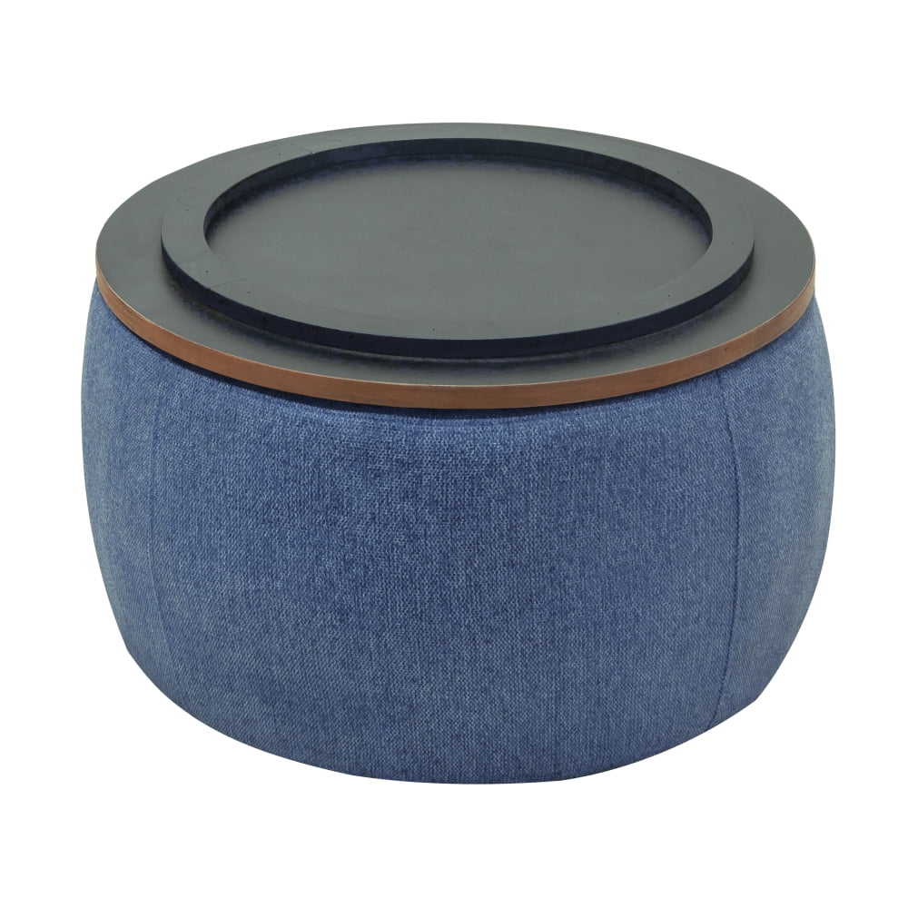 Tcbosik Round Storage Ottoman with Wooden Lid, 2 in 1 Functional End Table & Footstool for Living Room Bedroom, Navy