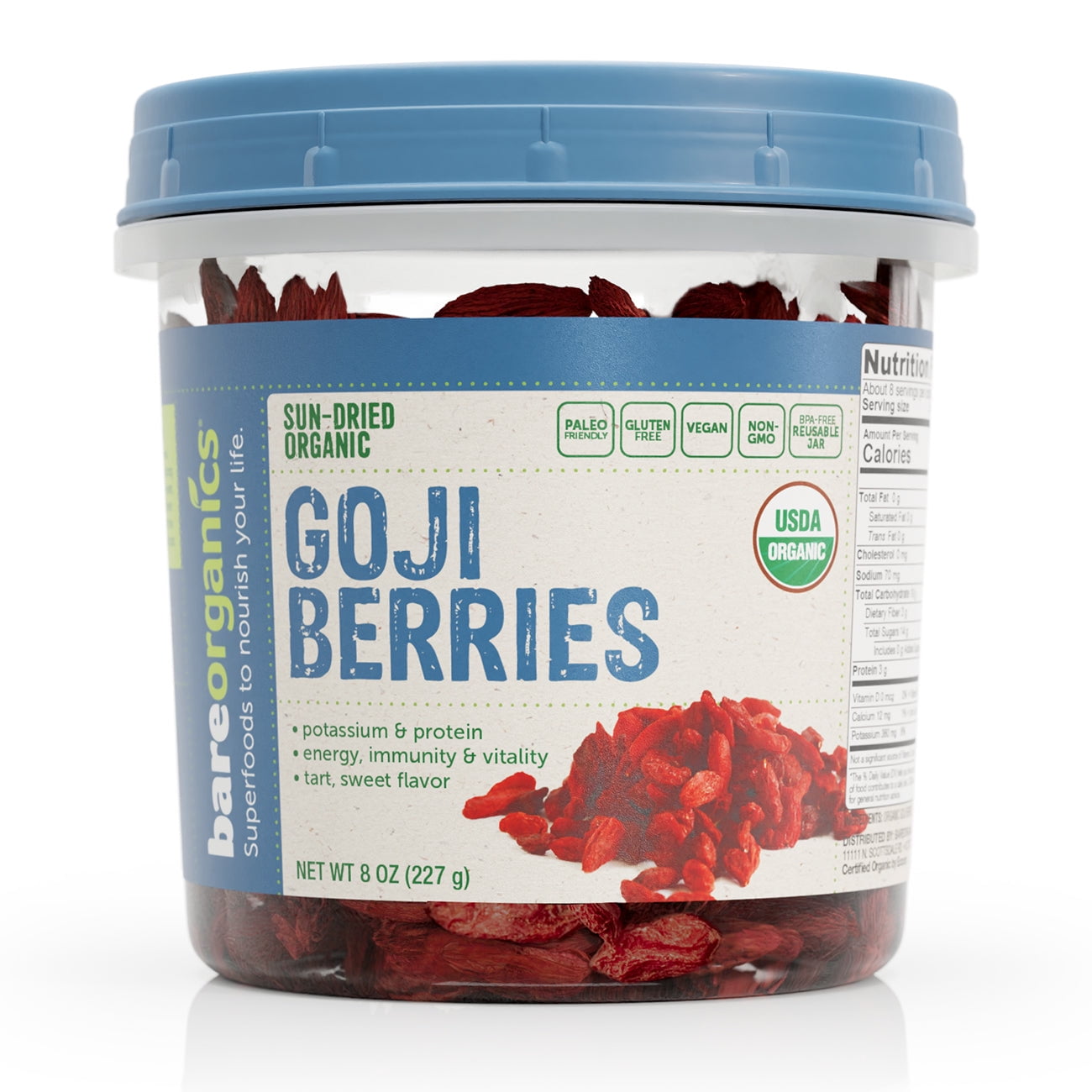 (2 pack) BAREORGANICS Goji Berries (Organic - Sun Dried) (8Oz) 227G