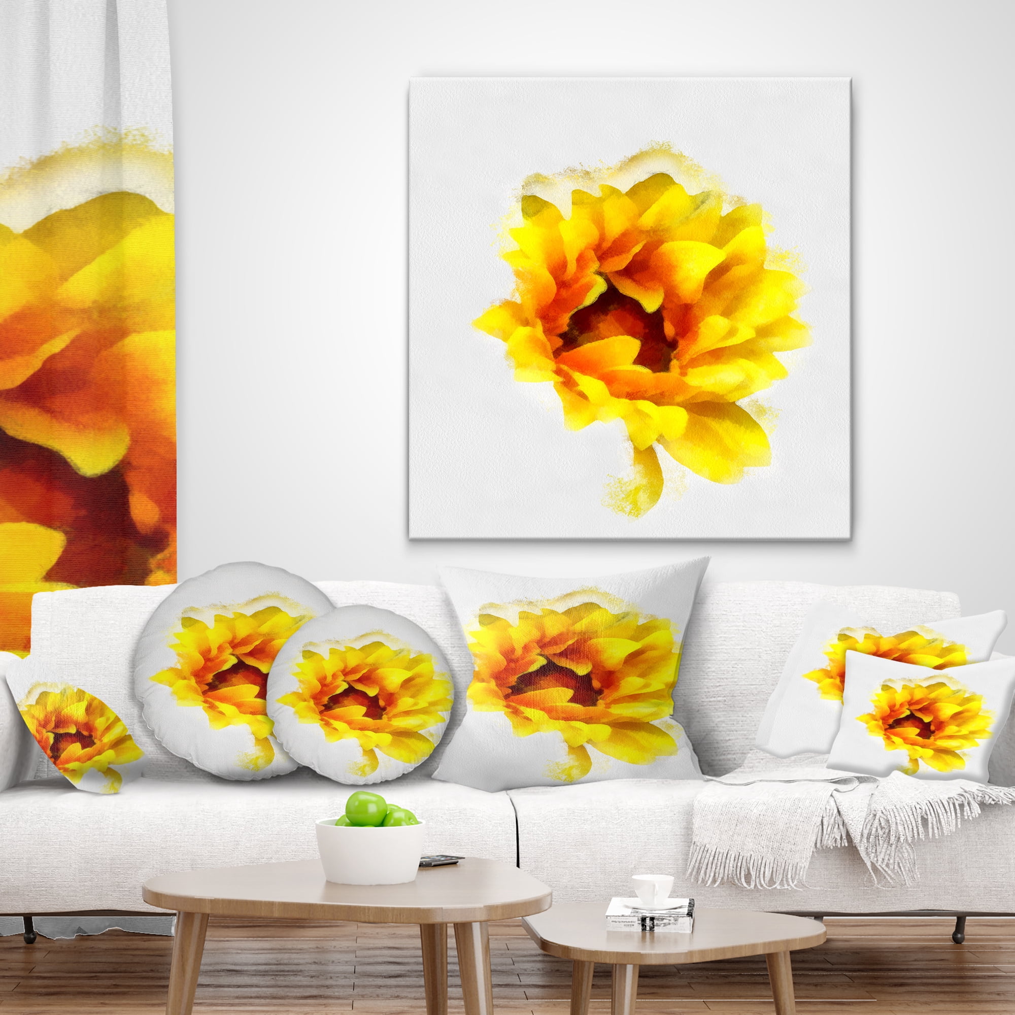 Designart Yellow Watercolor Sunflower - Floral Throw Pillow - 12x20