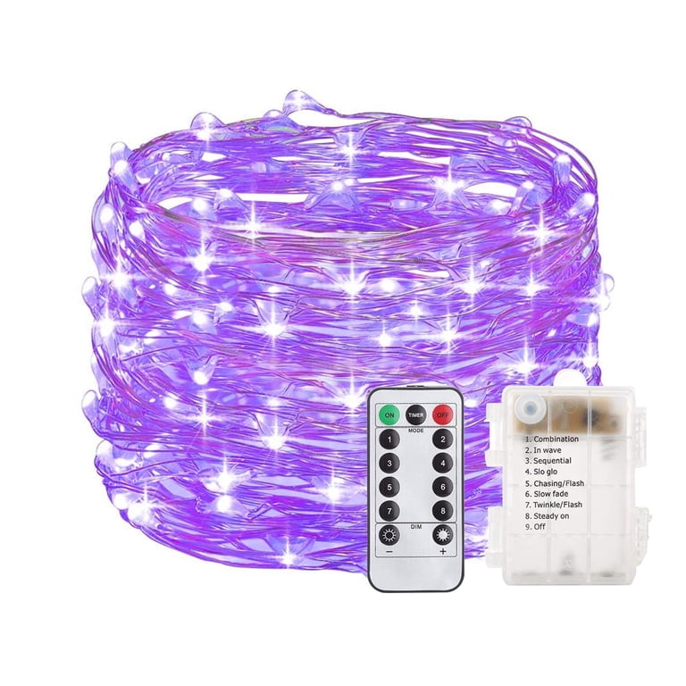 TiokMc Purple LED Fairy Lights Battery, 33ft 100-LED photo 1