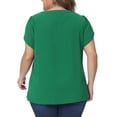 thumbnail image 3 of Agnes Orinda Women's Plus Size Blouses Notched V Neck Short Petal Sleeve Shirts Casual Tops 4X Dark Green, 3 of 6